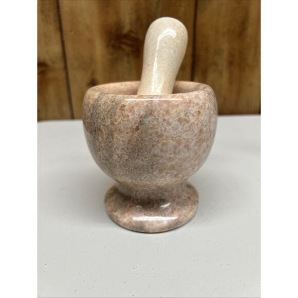 Mortar and Pestle Marble Stone Light Pink Yellow Pharmaceutical 4" - Picture 1 of 5